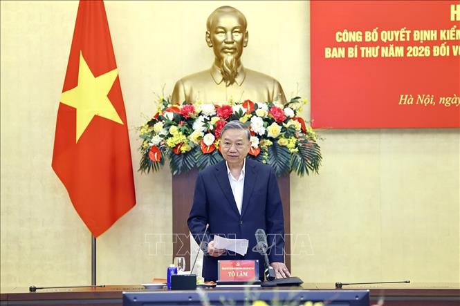 Tổng Bí thư Tô Lâm, Trưởng Đoàn kiểm tra phát biểu ý kiến. Ảnh: Doãn Tấn - TTXVN