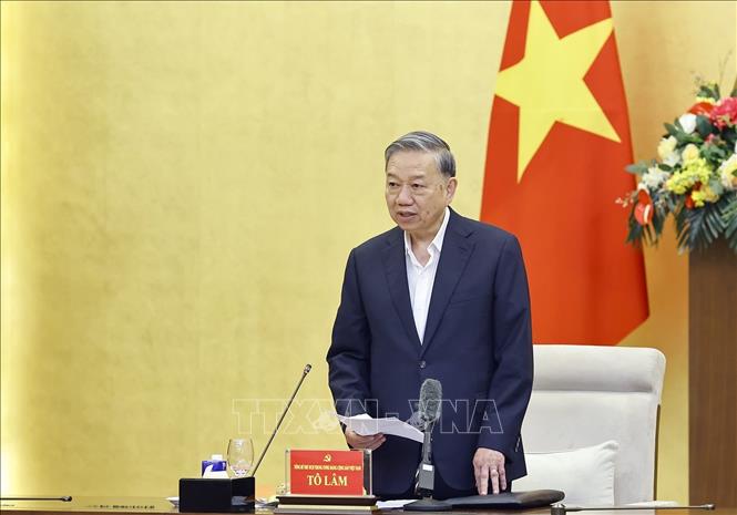 Tổng Bí thư Tô Lâm, Trưởng Đoàn kiểm tra phát biểu ý kiến. Ảnh: Doãn Tấn - TTXVN