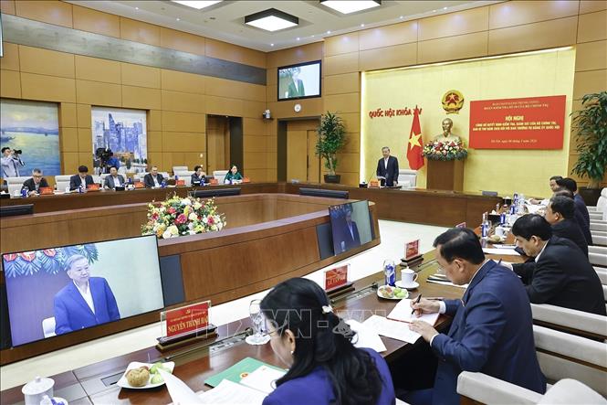 Tổng Bí thư Tô Lâm, Trưởng Đoàn kiểm tra phát biểu ý kiến. Ảnh: Doãn Tấn - TTXVN