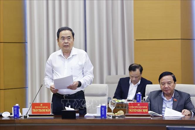 Đồng chí Trần Thanh Mẫn, Uỷ viên Bộ Chính trị, Bí thư Đảng uỷ Quốc hội, Chủ tịch Quốc hội phát biểu ý kiến. Ảnh: Doãn Tấn - TTXVN