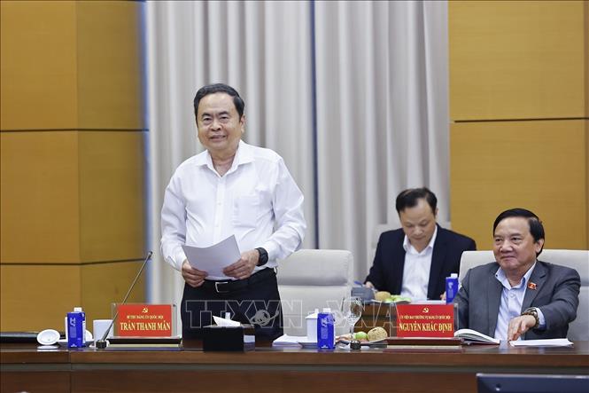 Đồng chí Trần Thanh Mẫn, Uỷ viên Bộ Chính trị, Bí thư Đảng uỷ Quốc hội, Chủ tịch Quốc hội phát biểu ý kiến. Ảnh: Doãn Tấn - TTXVN