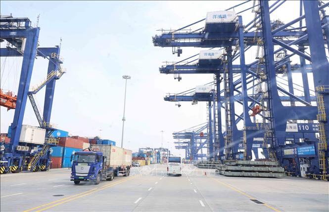 Hoạt động xuất nhập khẩu tại cảng Dương Phố, tỉnh Hải Nam (Trung Quốc). Ảnh: Công Tuyên-PV TTXVN tại Trung Quốc