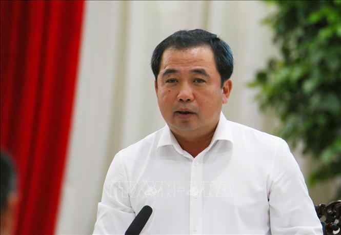 Ủy viên Bộ Chính trị, Bộ trưởng Bộ Nông nghiệp và Môi trường Trần Đức Thắng phát biểu tại hội nghị. Ảnh: Duy Khương – TTXVN