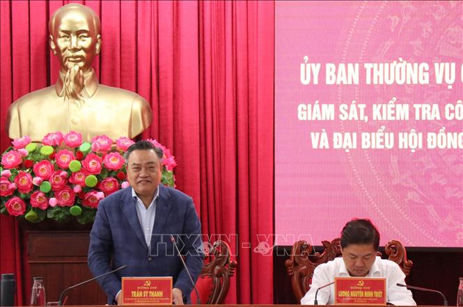 Ông Trần Sỹ Thanh, Ủy viên Bộ Chính trị, Bí thư Trung ương Đảng, Chủ nhiệm Ủy ban Kiểm tra Trung ương, Ủy viên Hội đồng Bầu cử quốc gia, phát biểu chỉ đạo. Ảnh: Ngọc Minh - TTXVN