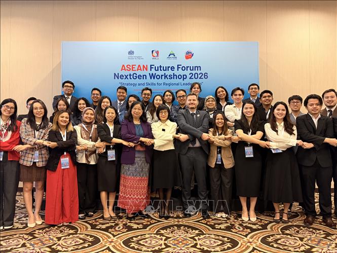 Đại biểu dự Hội thảo “Thế hệ tiếp nối Diễn đàn Tương lai ASEAN 2026: Chiến lược và Kỹ năng cho Lãnh đạo Khu vực” diễn ra tại Jakarta, Indonesia. Ảnh: Minh Thái - Phóng viên TTXVN tại Indonesia. 