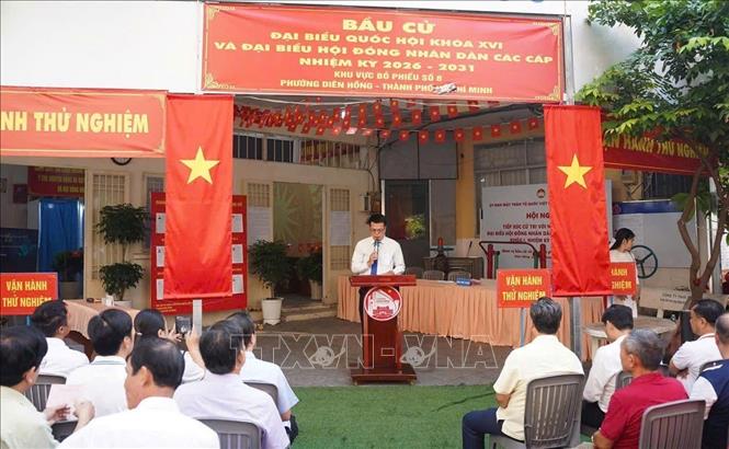Một buổi vận hành thử nghiệm công tác bầu cử của phường Diên Hồng, TP. Hồ Chí Minh: Ảnh: Hữu Duyên - TTXVN 