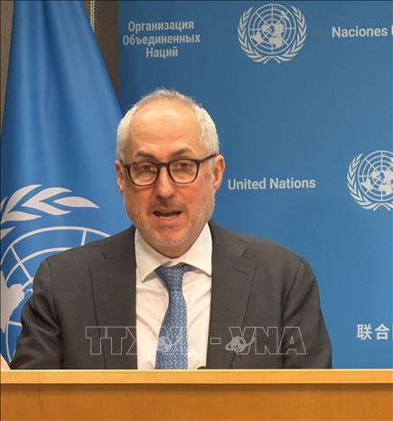 Người phát ngôn Tổng thư ký TTK LHQ Stephane Dujarric trả lời báo chí quốc tế. Ảnh: TTXVN phát