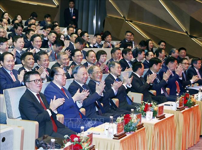 Tổng Bí thư Tô Lâm và các đại biểu tham dự Lễ kỷ niệm. Ảnh: Thống Nhất – TTXVN