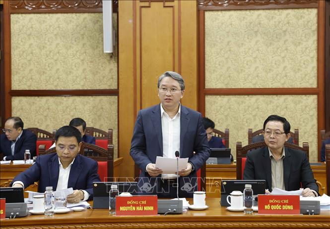 Đồng chí Nguyễn Hải Ninh, Ủy viên Trung ương Đảng, Bộ trưởng Bộ Tư pháp, Ủy viên Ban Chỉ đạo phát biểu. Ảnh: Thống Nhất – TTXVN