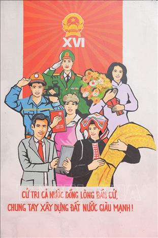 Công trình dân vận khéo “Tranh tường bích họa” chào mừng bầu cử đại biểu Quốc hội và đại biểu HĐND các cấp nhiệm kỳ 2026 - 2031, đồng thời hướng tới kỷ niệm 95 năm Ngày thành lập Đoàn TNCS Hồ Chí Minh (26/3/1931 – 26/3/2026). Ảnh: Lê Đông - TTXVN