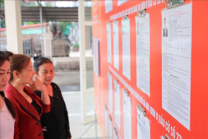 Thông tin các ứng viên được bố trí trang trọng, các cử tri dễ dàng tra cứu thông tin. Ảnh: Hoàng Hiếu - TTXVN