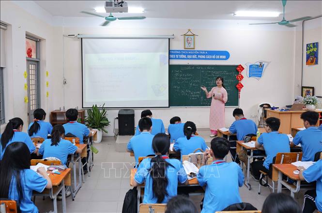 Trường THCS Nguyễn Trãi A (xã Thường Tín, Hà Nội) đã sớm triển khai ôn tập kiến thức cho học sinh lớp 9. Ảnh: Thanh Tùng - TTXVN