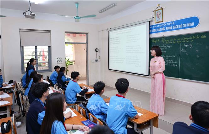 Giờ học của học sinh lớp 9, Trường THCS Nguyễn Trãi A (xã Thường Tín, Hà Nội). Ảnh: Thanh Tùng - TTXVN