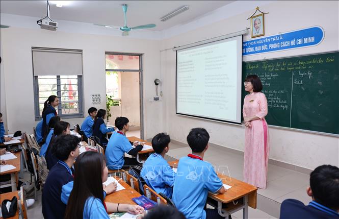 Trường THCS Nguyễn Trãi A (xã Thường Tín, Hà Nội) đã sớm triển khai ôn tập kiến thức cho học sinh lớp 9. Ảnh: Thanh Tùng - TTXVN