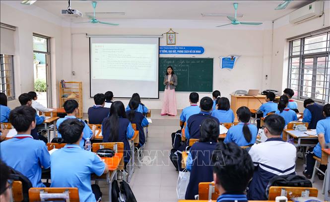 Giờ học của học sinh lớp 9, Trường THCS Nguyễn Trãi A (xã Thường Tín, Hà Nội). Ảnh: Thanh Tùng - TTXVN
