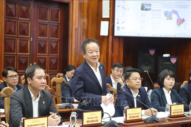 Ông Đỗ Quang Hiển, Nhà sáng lập, Chủ tịch Điều hành Tập đoàn T&T phát biểu tại buổi làm việc. Ảnh: Nguyên Linh – TTXVN