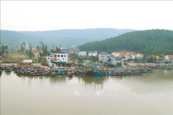 Tàu thuyền của ngư dân dừng chuyến vươn khơi, neo đậu tại cửa biển Lạch Quèn (xã Quỳnh Phú, tỉnh Nghệ An) để ngư dân, thuyền viên tham gia bỏ phiếu đầy đủ trong ngày 15/3. Ảnh: Xuân Tiến – TTXVN 