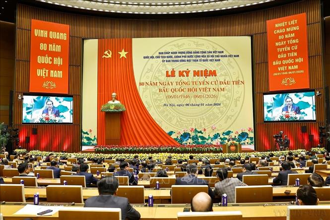 Chủ tịch Quốc hội Trần Thanh Mẫn, Trưởng Ban Chỉ đạo Kỷ niệm 80 năm Ngày Tổng tuyển cử đầu tiên bầu Quốc hội Việt Nam phát biểu. Ảnh: Doãn Tấn -TTXVN