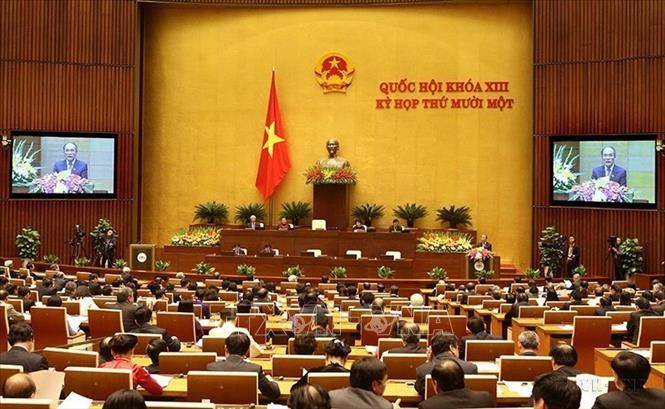 Sáng 21/3/2016, Kỳ họp thứ 11, Quốc hội khóa XIII khai mạc trọng thể tại Nhà Quốc hội ở Thủ đô Hà Nội. Trong ảnh: Chủ tịch Quốc hội Nguyễn Sinh Hùng đọc diễn văn khai mạc. Ảnh: Nhan Sáng - TTXVN 