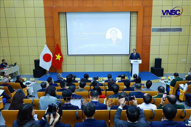 Thủ tướng Phạm Minh Chính phát biểu tại “Diễn đàn vũ trụ Việt Nam - Nhật Bản 2026: Hợp tác cho kỷ nguyên mới”. Ảnh: Dương Giang-TTXVN 
