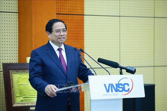 Thủ tướng Phạm Minh Chính phát biểu tại “Diễn đàn vũ trụ Việt Nam - Nhật Bản 2026: Hợp tác cho kỷ nguyên mới”. Ảnh: Dương Giang-TTXVN 
