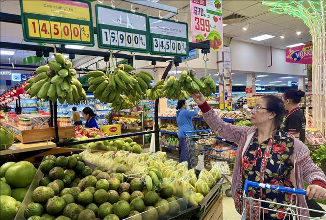 Người dân mua trái cây tại siêu thị Co.op trên đường Nguyễn Đình Chiểu, TP. Hồ Chí Minh. Ảnh: Hương Giang - TTXVN