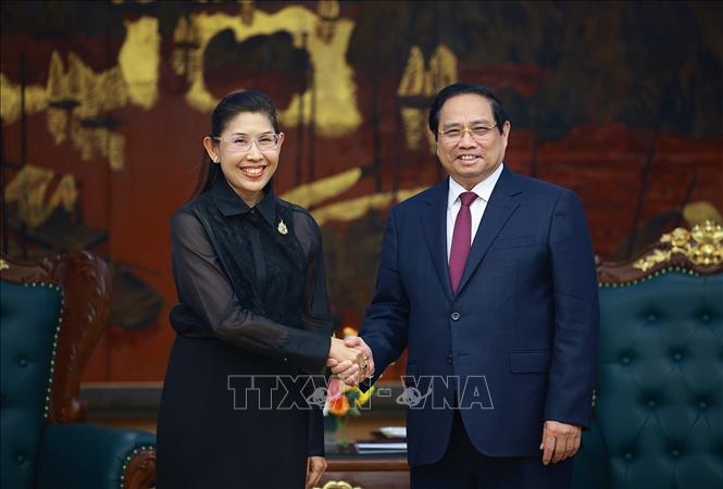 Thủ tướng Phạm Minh Chính tiếp Đại sứ Thái Lan tại Việt Nam Urawadee Sriphiromya. Ảnh: Dương Giang-TTXVN
