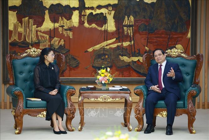 Thủ tướng Phạm Minh Chính tiếp Đại sứ Thái Lan tại Việt Nam Urawadee Sriphiromya. Ảnh: Dương Giang-TTXVN
