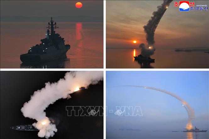 Vụ phóng thử tên lửa hành trình chiến lược từ tàu khu trục Choe Hyon của Triều Tiên trên Hoàng Hải, ngày 10/3/2026. Ảnh: Yonhap/TTXVN