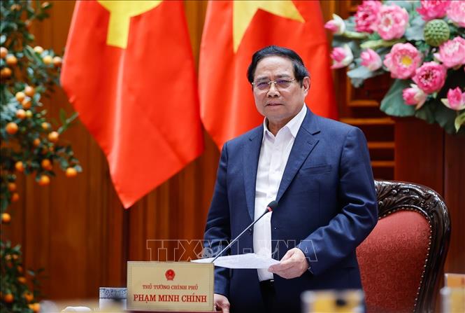 Thủ tướng Phạm Minh Chính chủ trì cuộc làm việc của Thường trực Chính phủ với lãnh đạo thành phố Hà Nội về Quy hoạch tổng thể Thủ đô Hà Nội tầm nhìn 100 năm. Ảnh: Dương Giang - TTXVN 