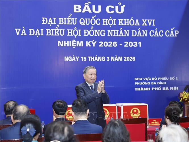 Tổng Bí thư Tô Lâm dự lễ khai mạc và bỏ phiếu bầu cử tại Khu vực bỏ phiếu số 02 phường Ba Đình, thành phố Hà Nội. Ảnh: Thống Nhất - TTXVN