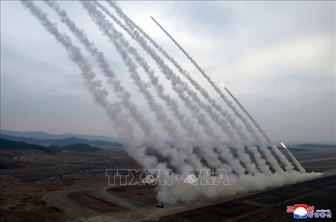 Triều Tiên tiến hành diễn tập hỏa lực ngày 14/3/2026. Ảnh: KCNA/TTXVN