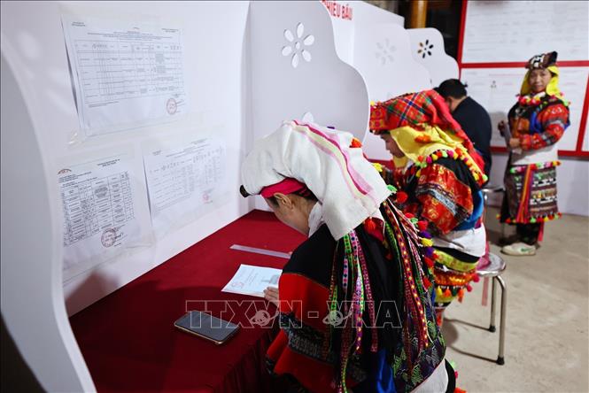 Các cử tri lựa chọn người được mình tín nhiệm để bầu. Ảnh: Minh Đức – TTXVN
