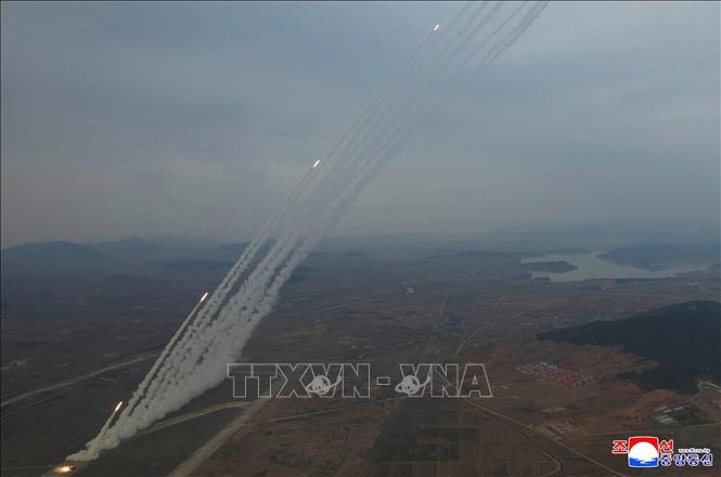 Triều Tiên tiến hành diễn tập hỏa lực ngày 14/3/2026. Ảnh: KCNA/TTXVN