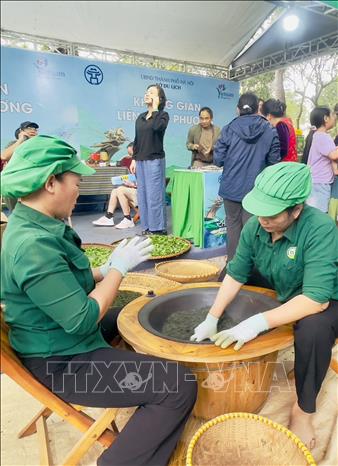 Trình diễn làm chè Thái Nguyên tại Lễ hội Du lịch Hà Nội 2026. Ảnh: Tuyết Mai - TTXVN