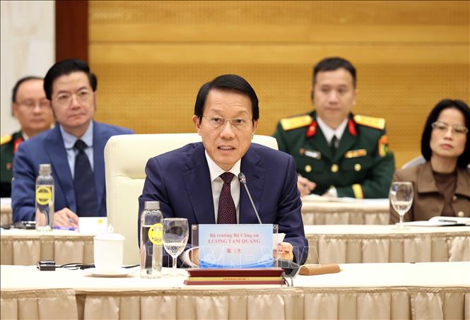 Đại tướng, Bộ trưởng Bộ Công an Lương Tam Quang phát biểu tại hội nghị. Ảnh: An Đăng - TTXVN