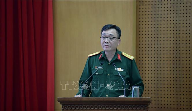 Đại tá Nguyễn Bá Hưng, Phó Cục trưởng Cục Gìn giữ hòa bình Việt Nam (Bộ Quốc phòng) phát biểu khai mạc. Ảnh: Hiền Hạnh - TTXVN