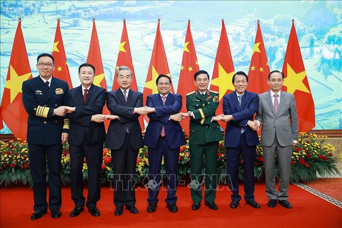 Thủ tướng Phạm Minh Chính tiếp Bộ trưởng các Bộ Ngoại giao, Quốc phòng, Công an Trung Quốc dự Hội nghị lần thứ nhất, Cơ chế đối thoại chiến lược “3+3”. Ảnh: Dương Giang-TTXVN
