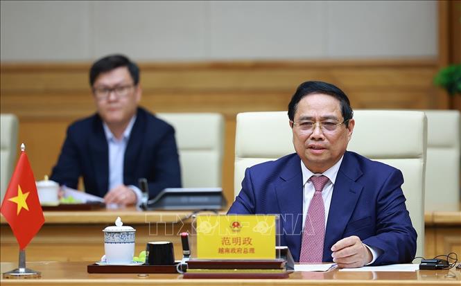 Thủ tướng Phạm Minh Chính phát biểu tại cuộc tiếp Bộ trưởng các Bộ Ngoại giao, Quốc phòng, Công an Trung Quốc dự Hội nghị lần thứ nhất, Cơ chế đối thoại chiến lược “3+3”. Ảnh: Dương Giang-TTXVN
