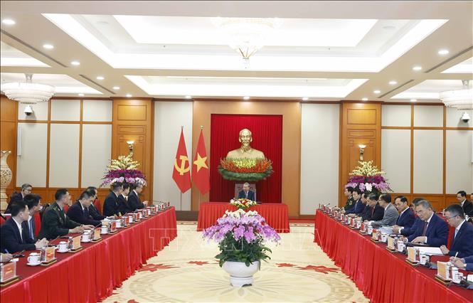 Tổng Bí thư Tô Lâm tiếp Bộ trưởng Ngoại giao Trung Quốc Vương Nghị, Bộ trưởng Công an Trung Quốc Vương Tiểu Hồng, Bộ trưởng Quốc phòng Trung Quốc Đổng Quân. Ảnh: Thống Nhất – TTXVN