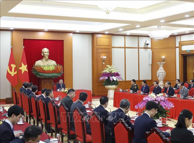 Tổng Bí thư Tô Lâm tiếp Bộ trưởng Ngoại giao Trung Quốc Vương Nghị, Bộ trưởng Công an Trung Quốc Vương Tiểu Hồng, Bộ trưởng Quốc phòng Trung Quốc Đổng Quân. Ảnh: Thống Nhất – TTXVN