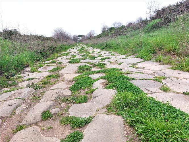 Vết bánh xe xưa trên Đường cổ Appian. Ảnh: Dương Hoa - PV TTXVN tại Rome