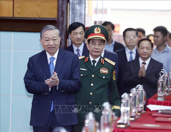 Tổng Bí thư Tô Lâm đến thăm và làm việc với Học viện Kỹ thuật quân sự. Ảnh: Thống Nhất – TTXVN