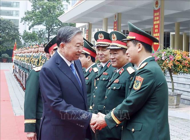 Tổng Bí thư Tô Lâm đến thăm và làm việc với Học viện Kỹ thuật quân sự. Ảnh: Thống Nhất – TTXVN