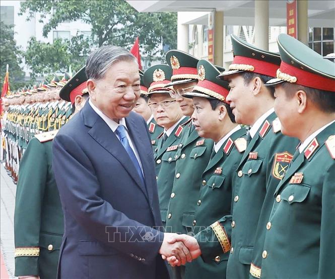 Tổng Bí thư Tô Lâm đến thăm và làm việc với Học viện Kỹ thuật quân sự. Ảnh: Thống Nhất – TTXVN