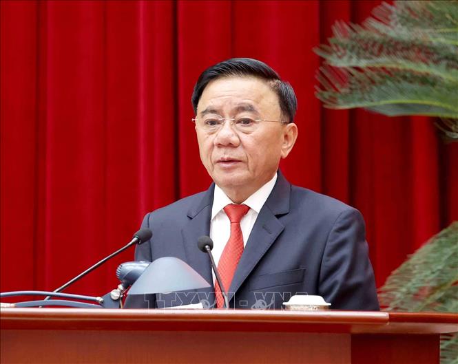 Đồng chí Trần Cẩm Tú, Uỷ viên Bộ Chính trị, Thường trực Ban Bí thư, Trưởng Tiểu ban Tổ chức, phục vụ Đại hội XIV của Đảng phát biểu chỉ đạo hội nghị. Ảnh: Phương Hoa - TTXVN