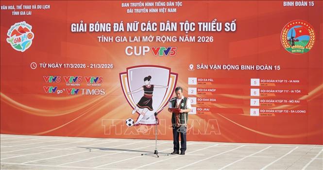 Khai mạc Giải bóng đá nữ các dân tộc thiểu số tỉnh Gia Lai mở rộng năm 2026 – Cúp VTV5. Ảnh: Hồng Điệp - TTXVN