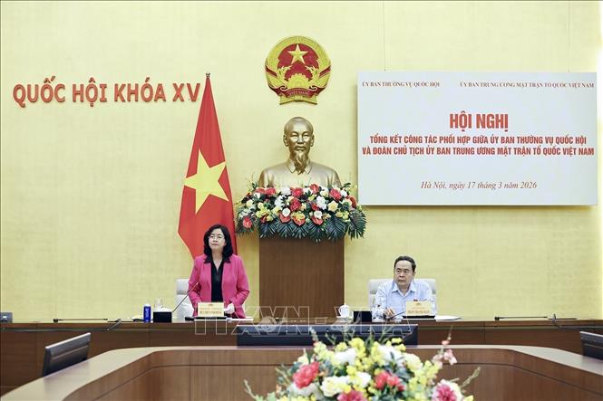 Chủ tịch Uỷ ban Trung ương Mặt trận Tổ quốc Việt Nam Bùi Thị Minh Hoài phát biểu. Ảnh: Doãn Tấn – TXTVN