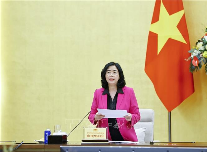 Chủ tịch Uỷ ban Trung ương Mặt trận Tổ quốc Việt Nam Bùi Thị Minh Hoài phát biểu. Ảnh: Doãn Tấn – TXTVN