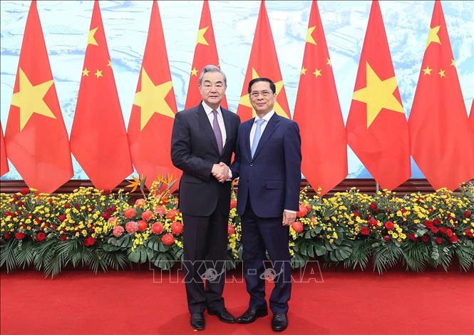 Deputy Prime Minister Bui Thanh Son welcomes Chinese Minister of Foreign Affairs Wang Yi. VNA Photo: An Đăng 